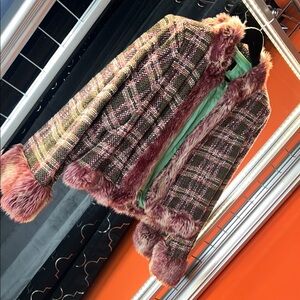 True Meaning Pink Plaid Teddy Jacket with Faux-Fur Trim